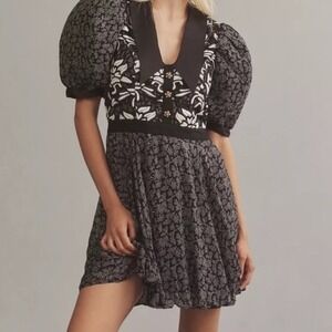 Anthropologie Black Short-Sleeve Button-Front Mini Dress Size 6 NWT Sold Out